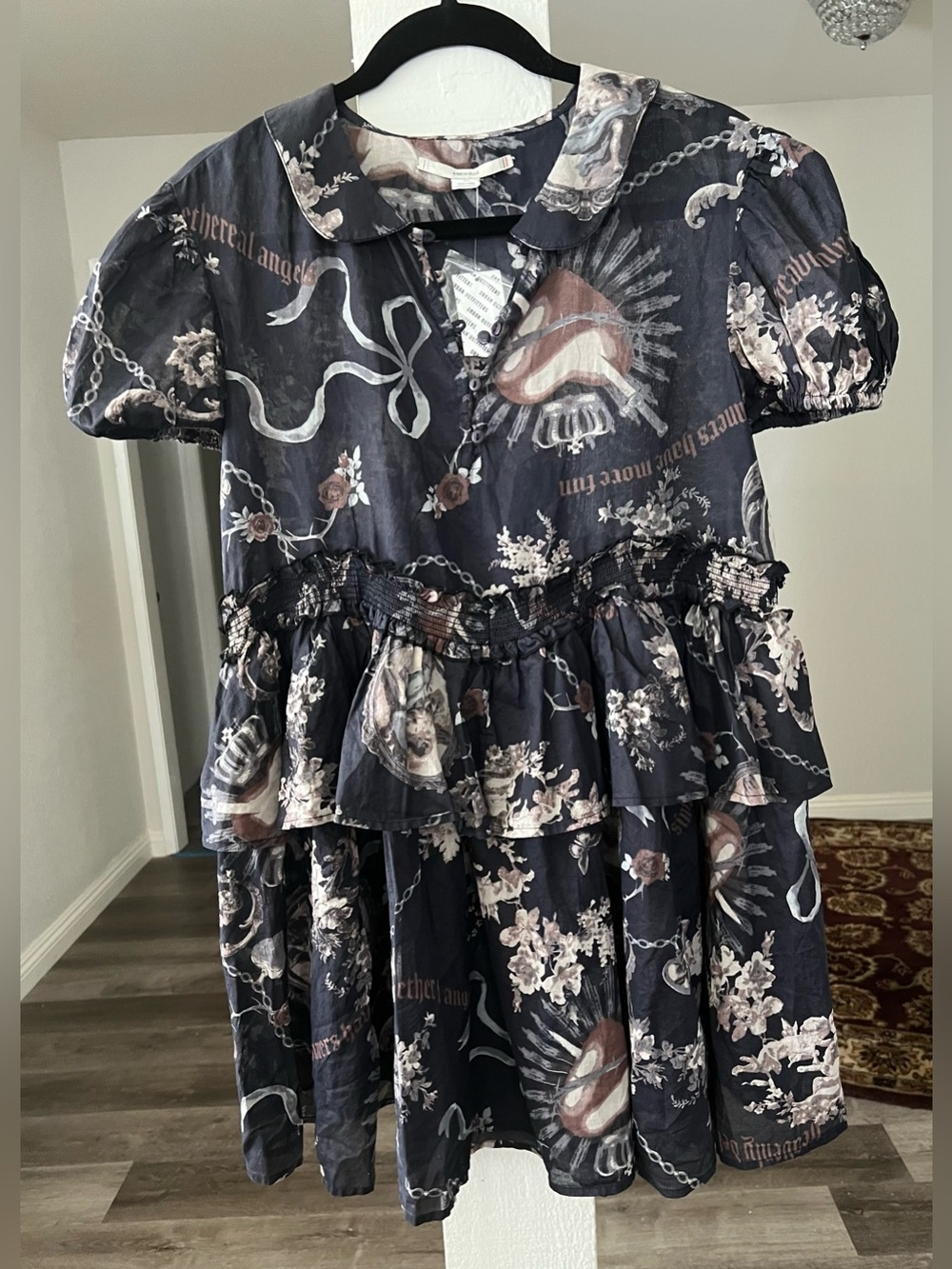Kimchi Blue Floral Pierced Hearts Tiered Baby Doll Goth Dress.